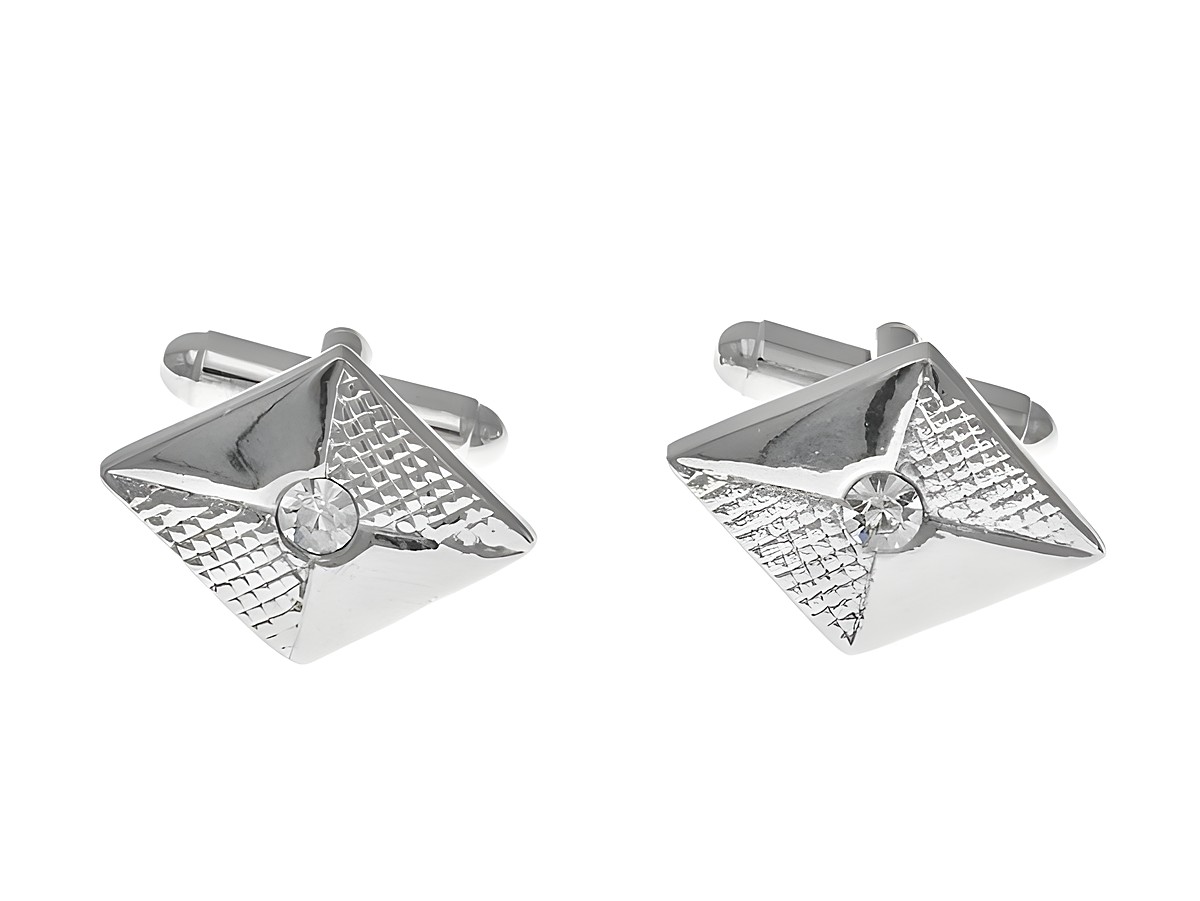 Manschettenknöpfe Raute in silberfarben mit Strass und polierter Oberfläche, hergestellt von Juwelier Harnisch, elegantes Design für stilvolle Anlässe.