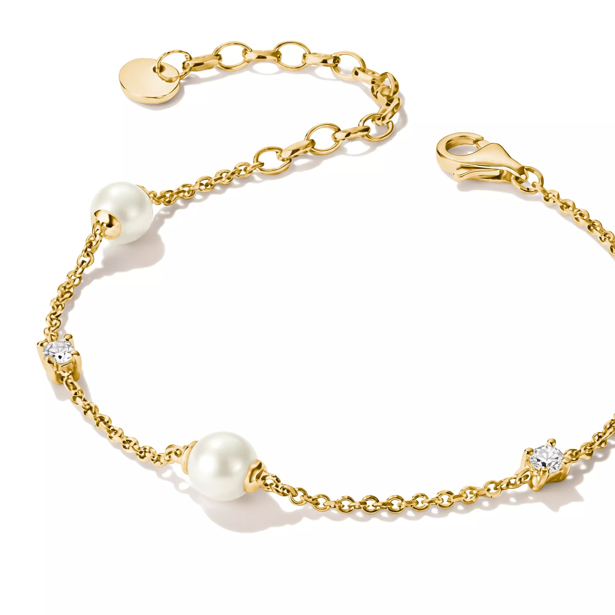 Thomas Sabo Armband mit Perlen und weißem Zirkonia – vergoldet – 19 cm – 6 mm hoch – Ansicht 2