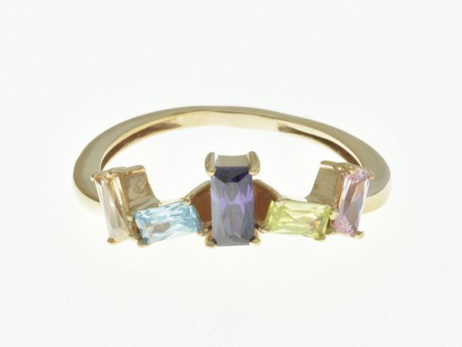 304588-0 Steinmix Ring aus Sterling Silber, rosegold vergoldet, mit Zirkonia in verschiedenen Farben, Größe 58 von Juwelier Harnisch, elegante Form und strahlende Steine.