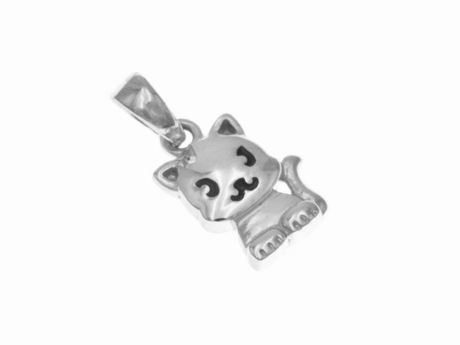 Niedlicher Katzenanhänger in Silber rhodiniert mit lackierten Details, ideal für Kinder, hergestellt von Juwelier Harnisch.