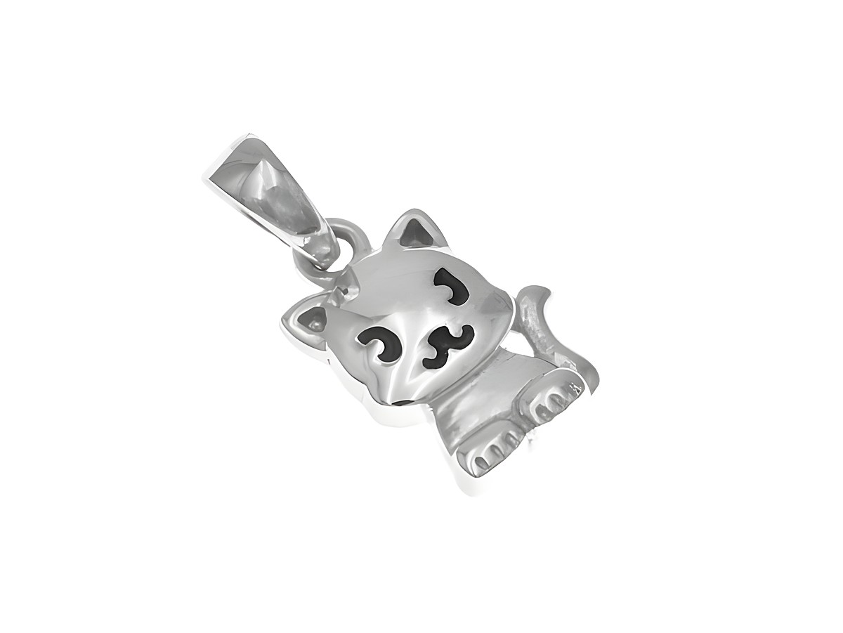 Niedlicher Katzenanhänger in Silber rhodiniert mit lackierten Details, ideal für Kinder, hergestellt von Juwelier Harnisch.