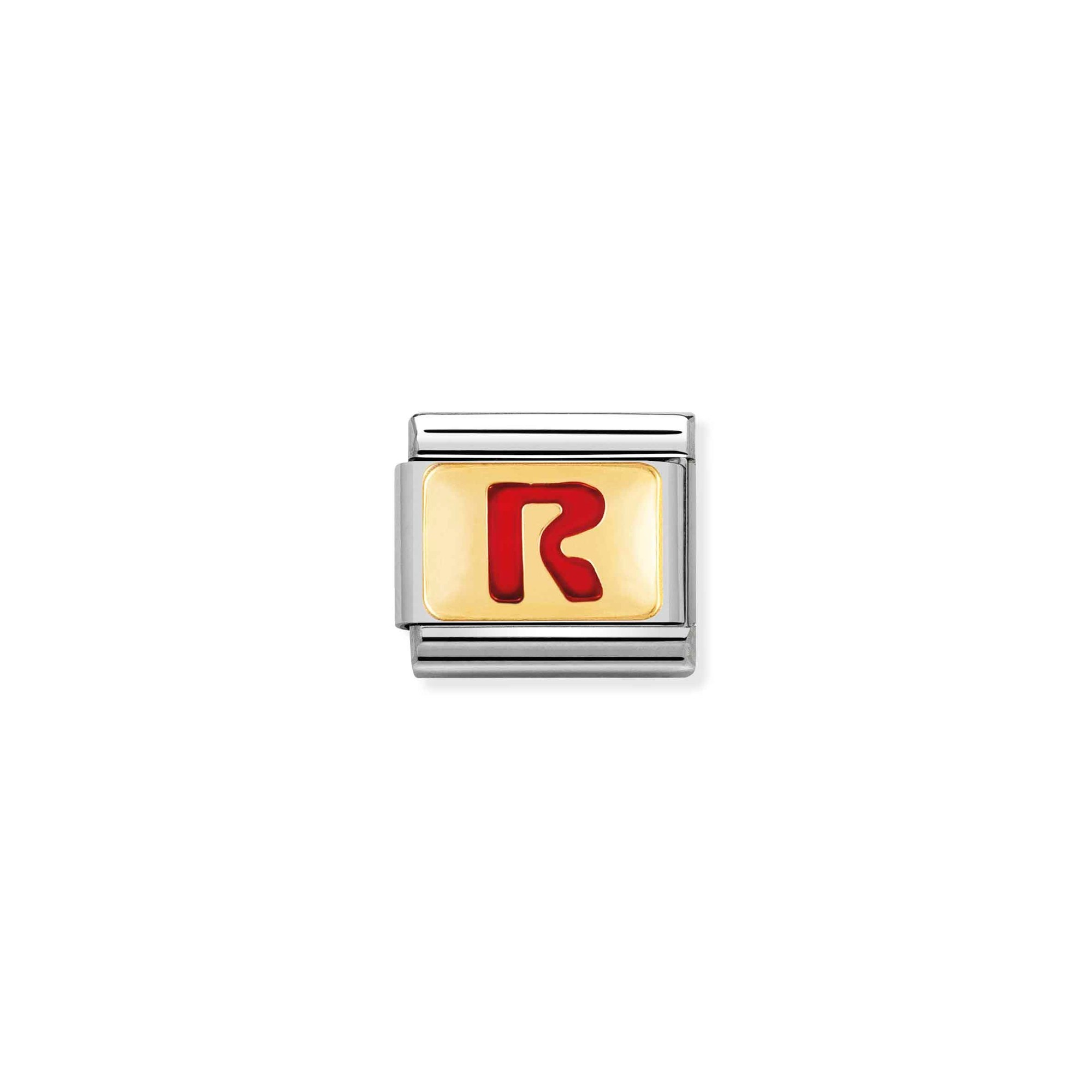 Nomination Composable Classic Charm Buchstabe R rot - Edelstahl, Gold 750 Gelbgold, Emaille
