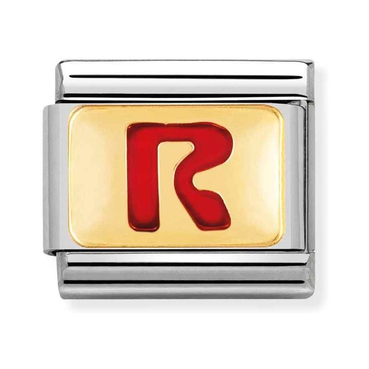 Nomination Composable Classic Charm Buchstabe R rot - Edelstahl, Gold 750 Gelbgold, Emaille