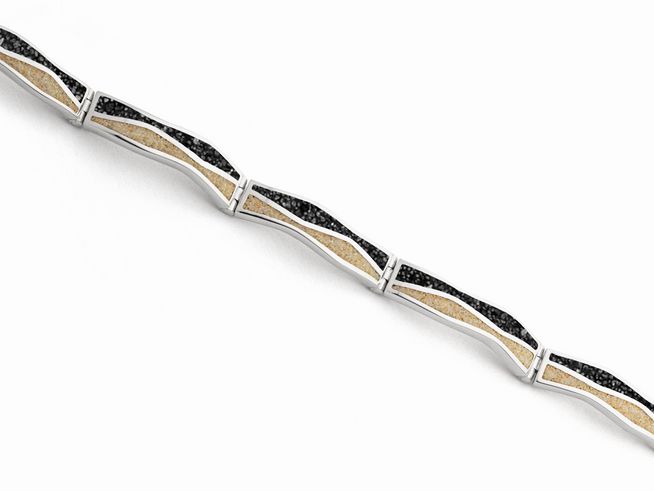 DUR Armband Welle aus Strandsand und Lavasand A1826, gefertigt aus rhodiniertem Sterling Silber, Länge 16,5 cm, elegantes Design mit geschwungenen Elementen.