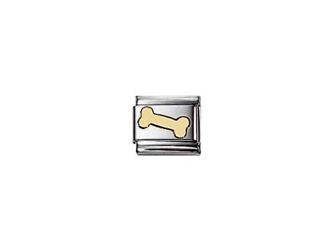 Knochen Element von NOMINATION Classic FUN in Gold und Silber, zeigt ein stilisiertes Knochenmotiv auf einem silbernen Hintergrund, ideal für individuelle Schmuckkreationen.