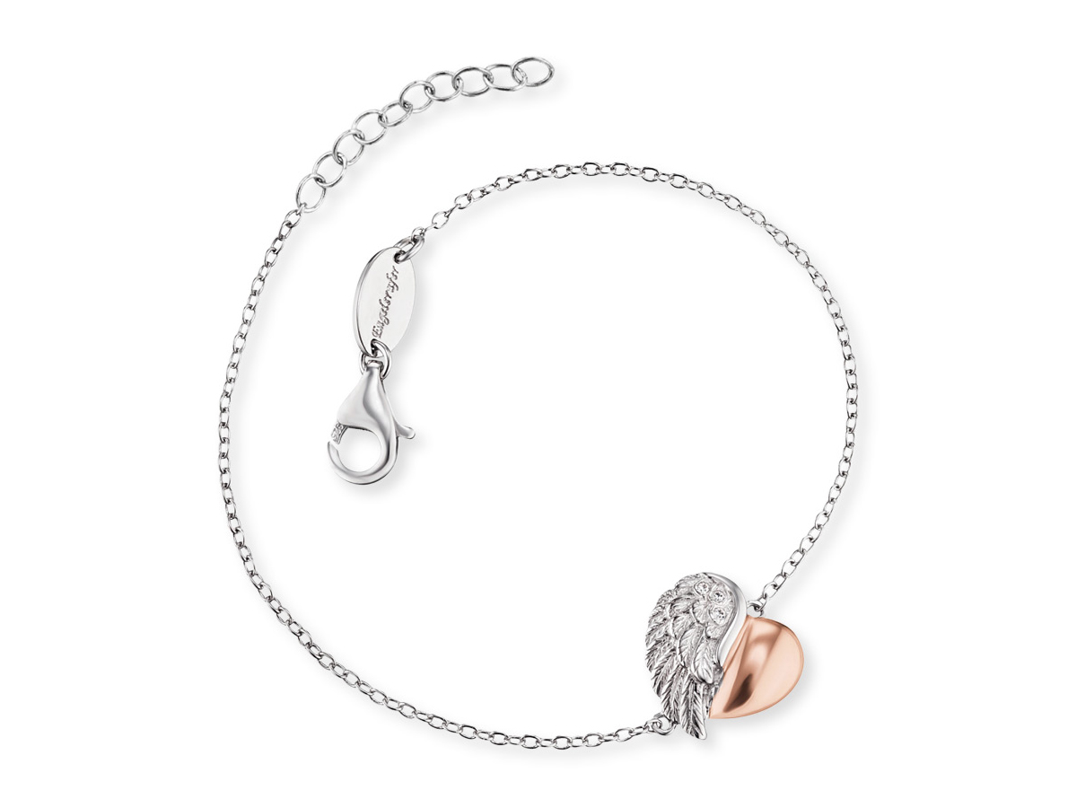 Engelsrufer ERB-LILHEARTWING-BIR LILHEARTWING Armband Herzflügel Bicolor mit Zirkonia - Silber rhod. 17 cm Engelsrufer Armband ERB-LILHEARTWING-BIR mit Herz und Flügel, Bicolor-Design aus rhodiniertem Silber, verziert mit Zirkonia, Länge 17 cm, stilvoll und elegant.