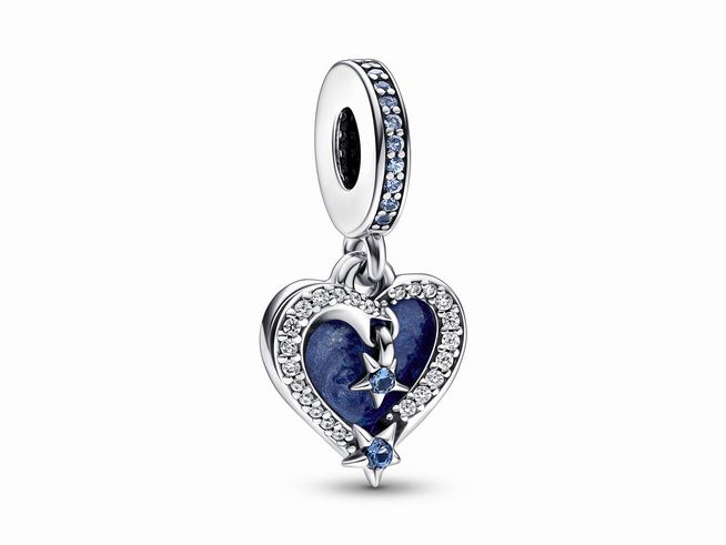 Pandora charm 792356C01 aus sterling Silber mit Steinmix und blauer Emaille, herzförmig, verziert mit kleinen blauen Steinen und einer schimmernden Umrandung, ideal für Armbänder.