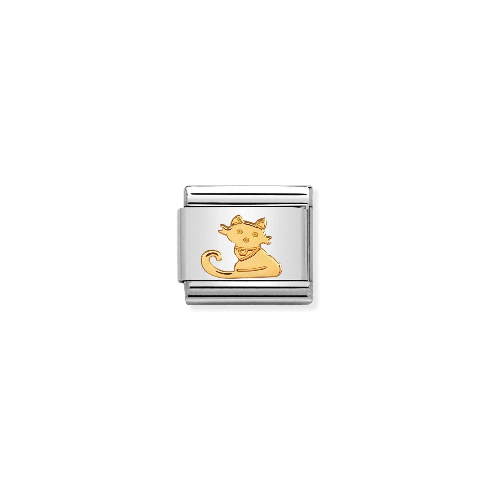 Nomination Composable Classic Charm sitzende Katze - Edelstahl, Gold 750 Gelbgold
