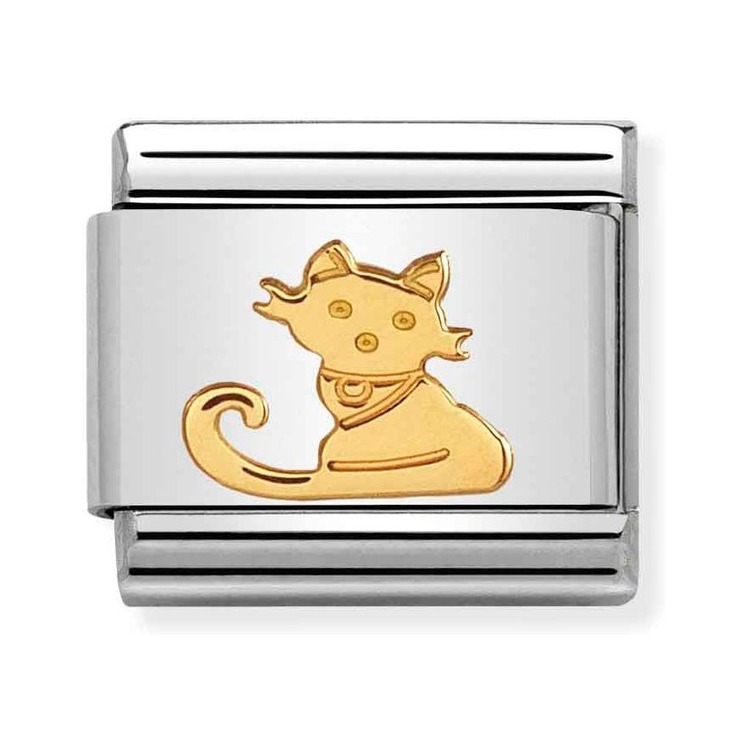 Nomination Composable Classic Charm sitzende Katze - Edelstahl, Gold 750 Gelbgold