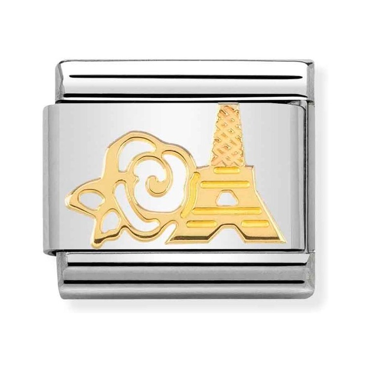 Nomination Composable Classic Charm Rose und Eiffelturm - Edelstahl, Gold 750 Gelbgold