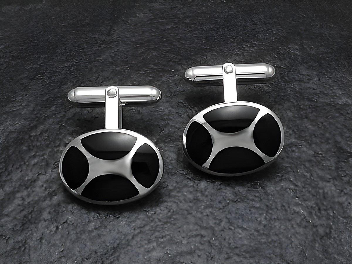 Designer Manschettenknöpfe SILBER mit Onyx im eleganten ovalen Design, Hersteller Juwelier Harnisch, mit echtem Stein, ideal für festliche Anlässe oder als stilvolles Accessoire.