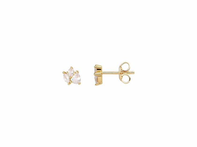 Xenox Sterling Silber Ohrringe XS2362G SPLASH in Gelbgold Vergoldung, elegantes Design mit drei klaren Steinen, idealer Ohrschmuck für jeden Anlass.