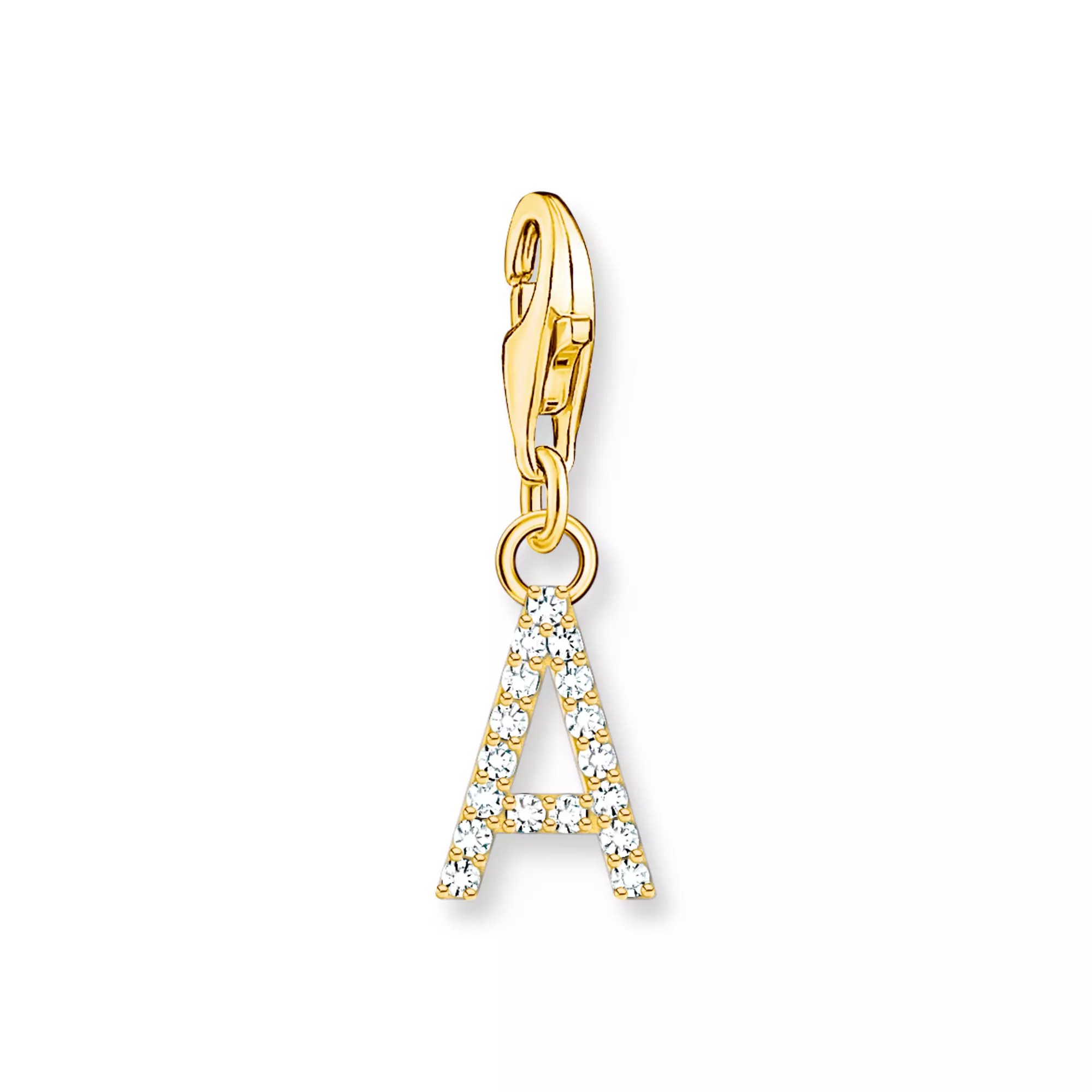 Thomas Sabo Charm-Anhänger - funkelnder Buchstabe A - Silber Gelbgold verg. & Zirkonia - Weiß