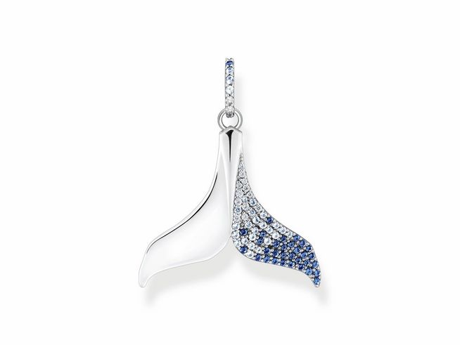 Thomas Sabo Anhänger in Form einer Delfinflosse aus Sterling Silber, verziert mit synthetischem Spinell und Zirkonia, elegant geschwungen. Ideal für stilvolle Akzente.