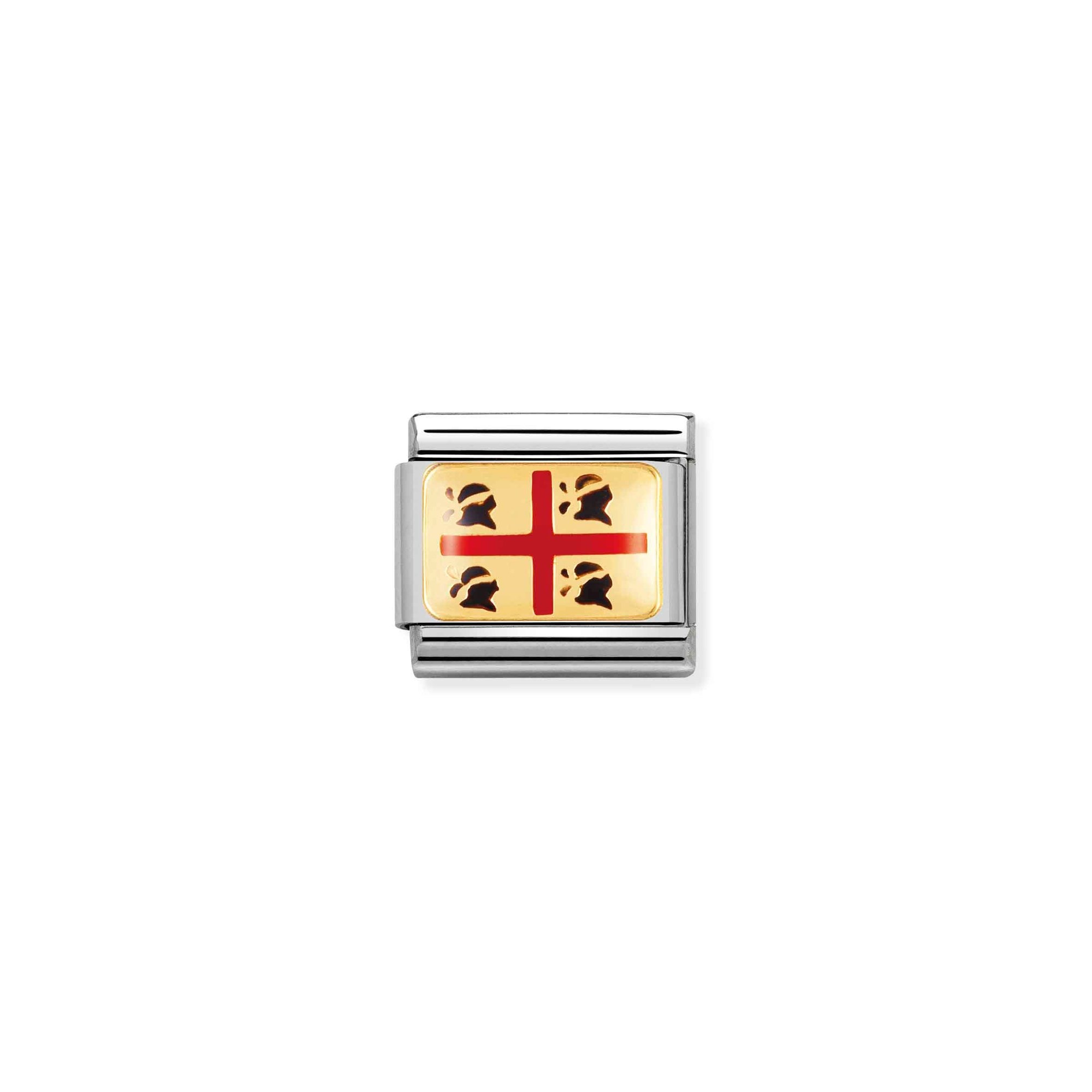 Nomination Composable Classic Charm Flagge Sardinien - Edelstahl, Gold 750 Gelbgold, Emaille