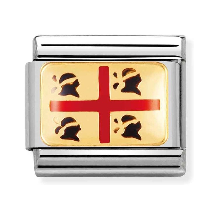 Nomination Composable Classic Charm Flagge Sardinien - Edelstahl, Gold 750 Gelbgold, Emaille