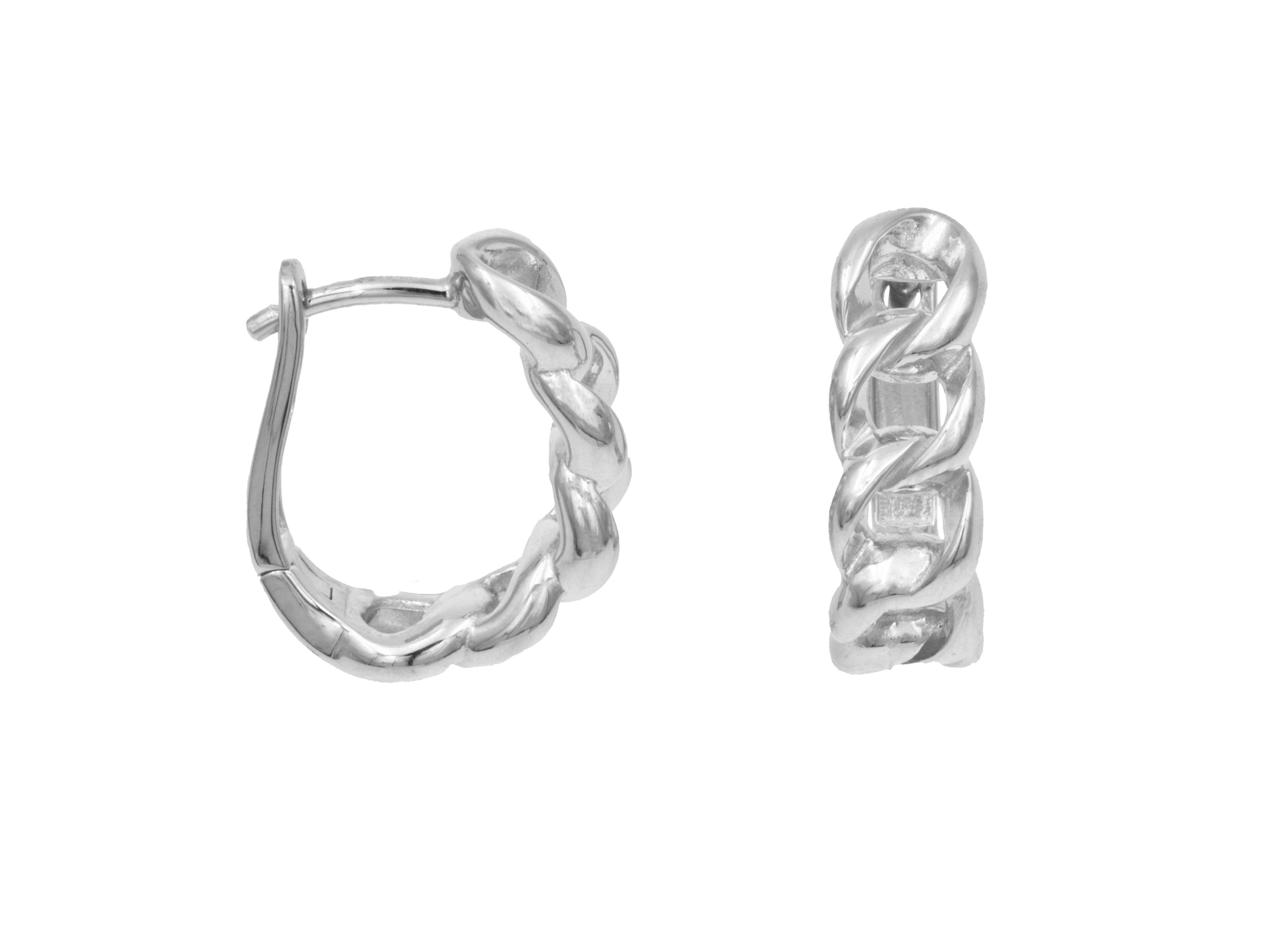Ohrringe im Panzermuster in Form von Creolen aus rhodiniertem Sterling Silber mit einem Durchmesser von 16 mm, hergestellt von Juwelier Harnisch, ideal für stilvolle Neuheiten in Silber.