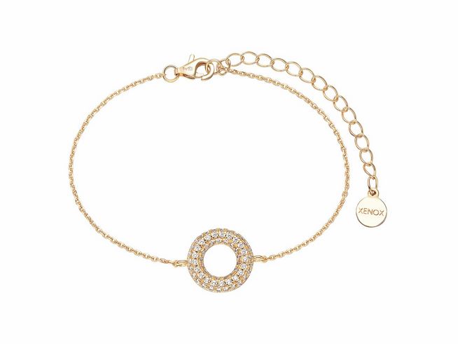 Xenox Sterling Silber Armband XS2282G in Gelbgold Vergoldung mit Kareekette und funkelndem Kreis, verstellbar von 15 bis 20 cm, elegantes Schmuckstück für jeden Anlass.