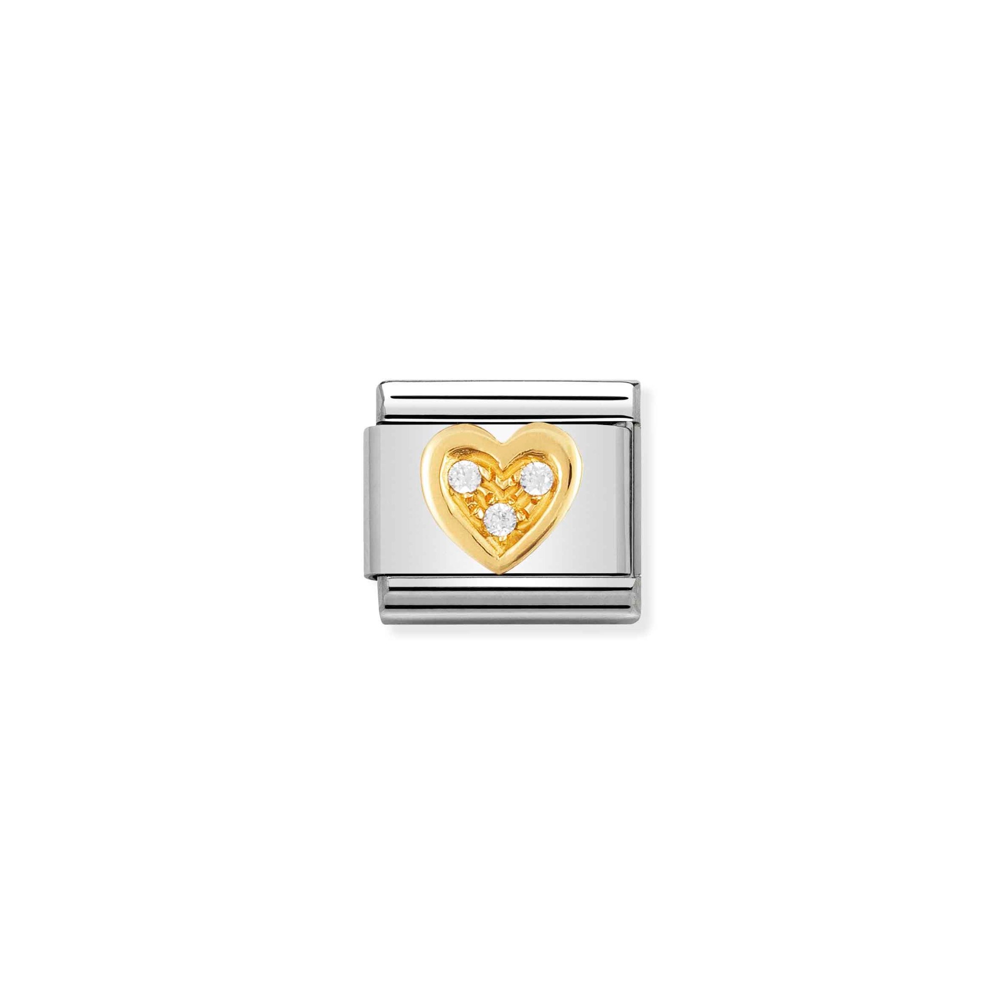 Nomination Composable Classic Charm Herz weiß - Edelstahl, Gold 750 Gelbgold, Zirkonia
