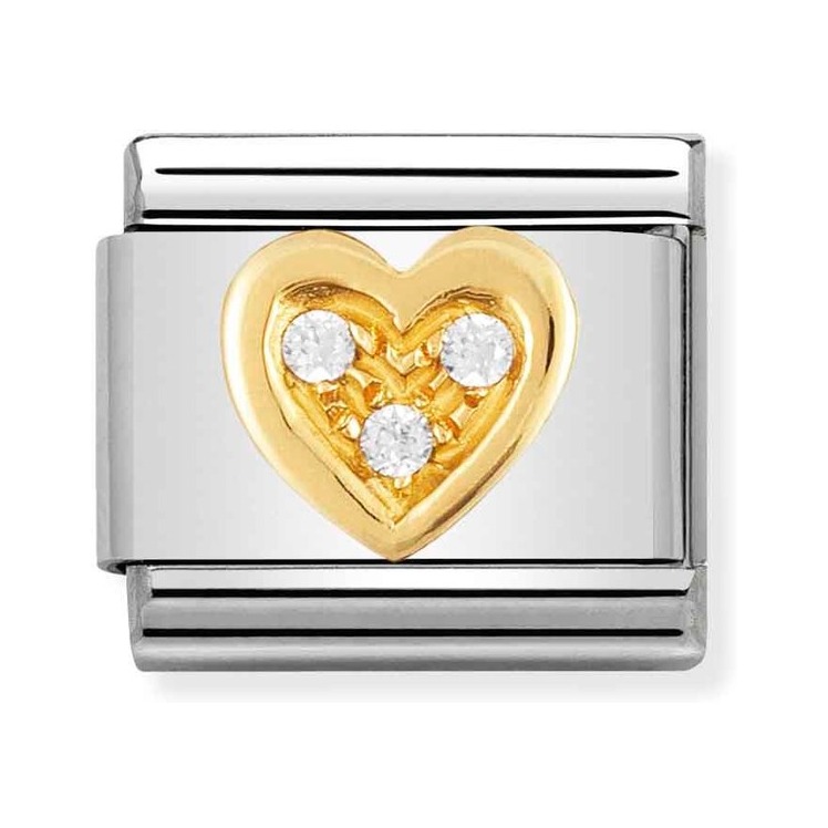 Nomination Composable Classic Charm Herz weiß - Edelstahl, Gold 750 Gelbgold, Zirkonia
