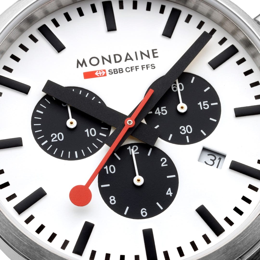Mondaine Neo MSD.41410.LBV Uhr - Edelstahl matt - 41 mm 5 ATM - Chronograph + Datum – Ansicht 5