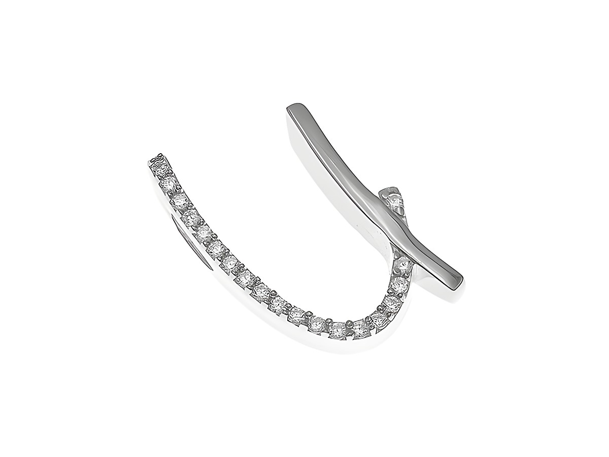 Anhänger aus poliertem rhodiniertem Sterling Silber in Form des Buchstabens U, verziert mit funkelnden Zirkonia-Steinen, Hersteller Juwelier Harnisch.