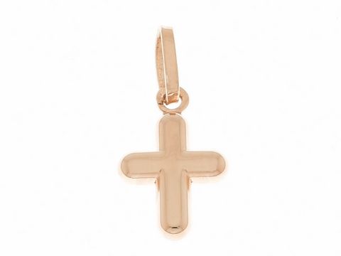 Kreuz aus rosé vergoldetem Sterling Silber, klein und plastisch gestaltet, schlichtes Design, Hersteller Juwelier Harnisch.