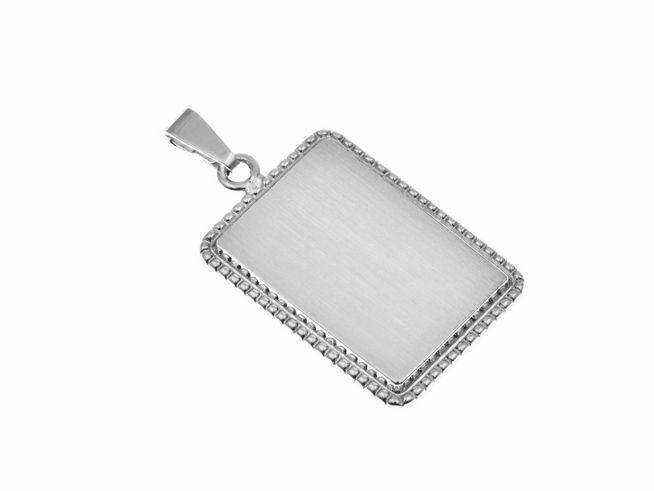 Gravurplatte mattiert und quadratisch aus Silber, Hersteller Juwelier Harnisch, schlichtes Design mit eleganter Umrandung, ideal für individuelle Gravuren.