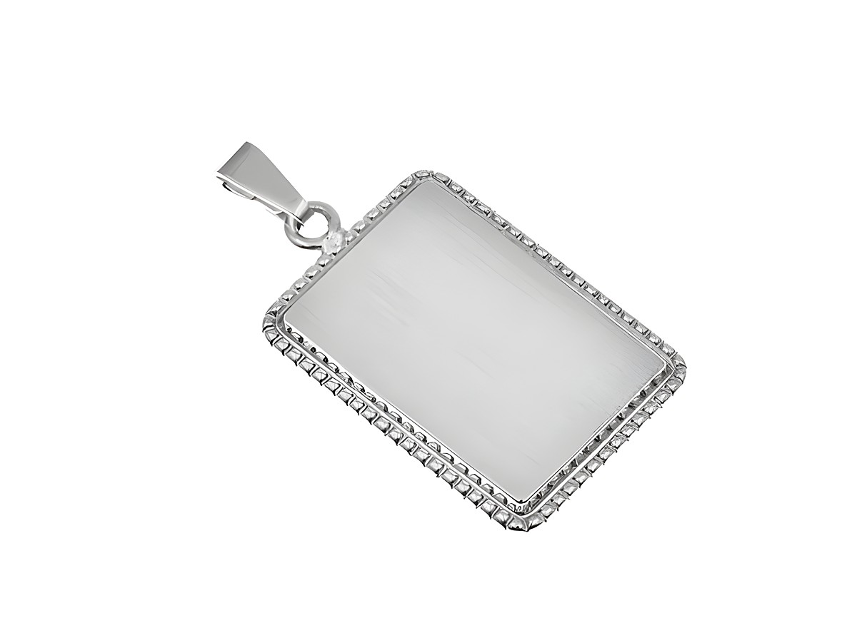 Gravurplatte mattiert und quadratisch aus Silber, Hersteller Juwelier Harnisch, schlichtes Design mit eleganter Umrandung, ideal für individuelle Gravuren.