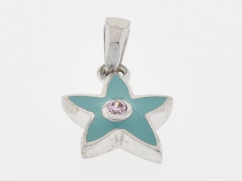 Silber Anhänger Seestern rhodiniert mit Zirkonia und türkisfarbenem Lack, maritimes Design von Juwelier Harnisch, ideal für Seefahrt-Fans.