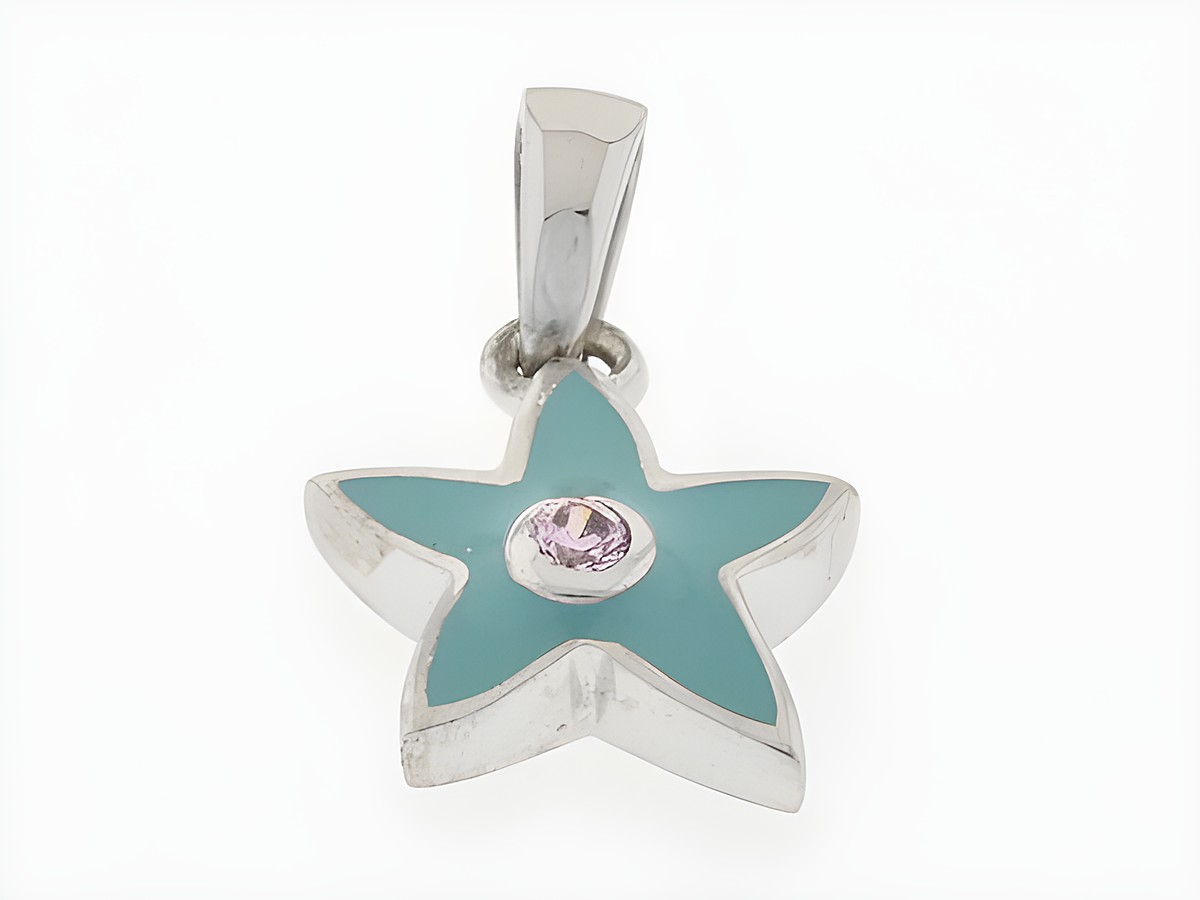 Silber Anhänger Seestern rhodiniert mit Zirkonia und türkisfarbenem Lack, maritimes Design von Juwelier Harnisch, ideal für Seefahrt-Fans.