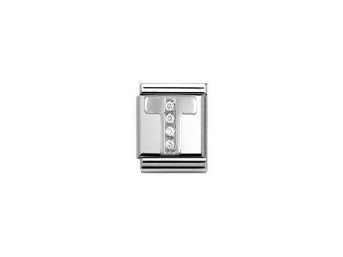 Sterling Silber Buchstabe T mit Zirkonia von Nomination, BIG Silber, elegantes Design mit funkelnden Steinen, perfekt für individuelle Armbänder.