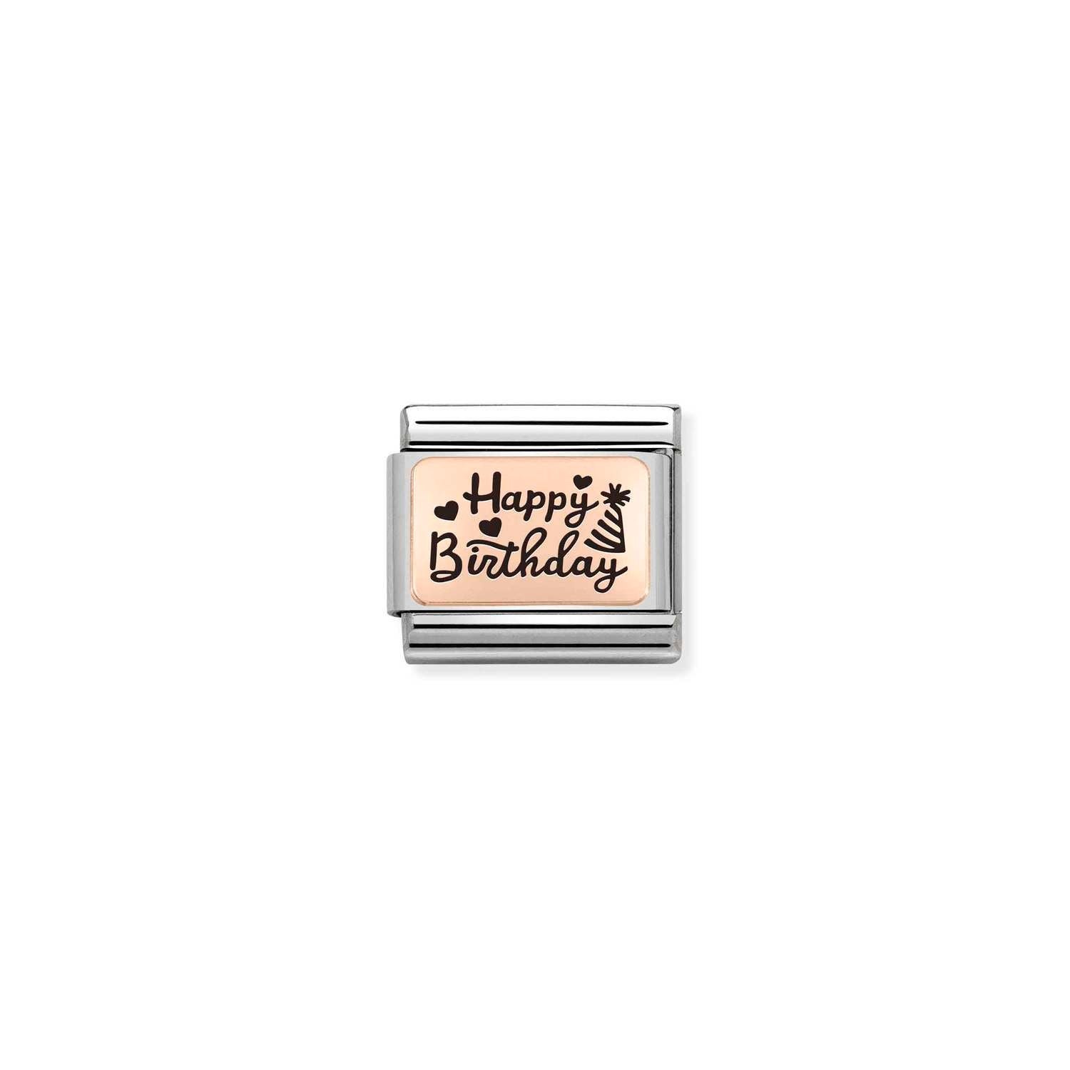 Nomination Composable Classic Charm Happy Birthday - Edelstahl, roségoldfarben, Emaille