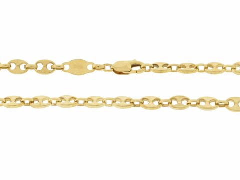47756-0 Bohnenkette 333 Gold mit einer Länge von 45 cm und einer Breite von 3,6 x 1 mm, ausgestattet mit einem Karabiner, Hersteller Juwelier Harnisch.