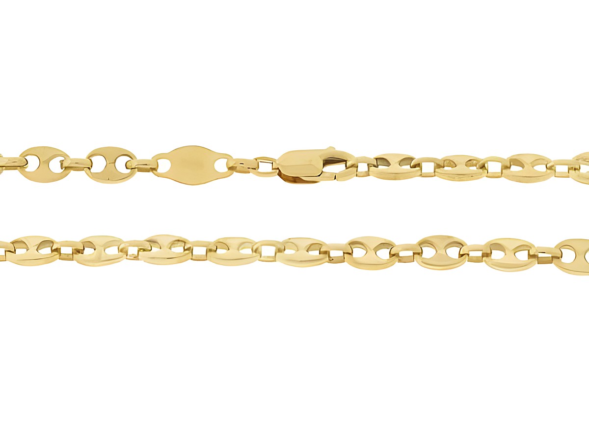 Bohnenkette 333 Gold mit einer Länge von 45 cm und einer Breite von 3,6 x 1 mm, ausgestattet mit einem Karabiner, Hersteller Juwelier Harnisch.