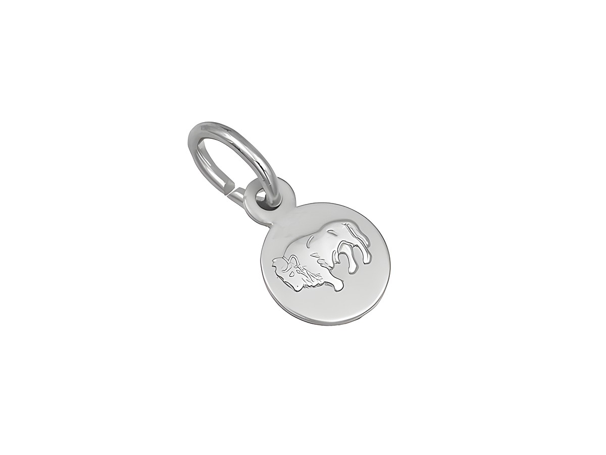 Silber Anhänger mini Sternzeichen Stier teilmattiert rhodiniert rund vom Hersteller Juwelier Harnisch mit einer stilisierten Darstellung des Stiers.