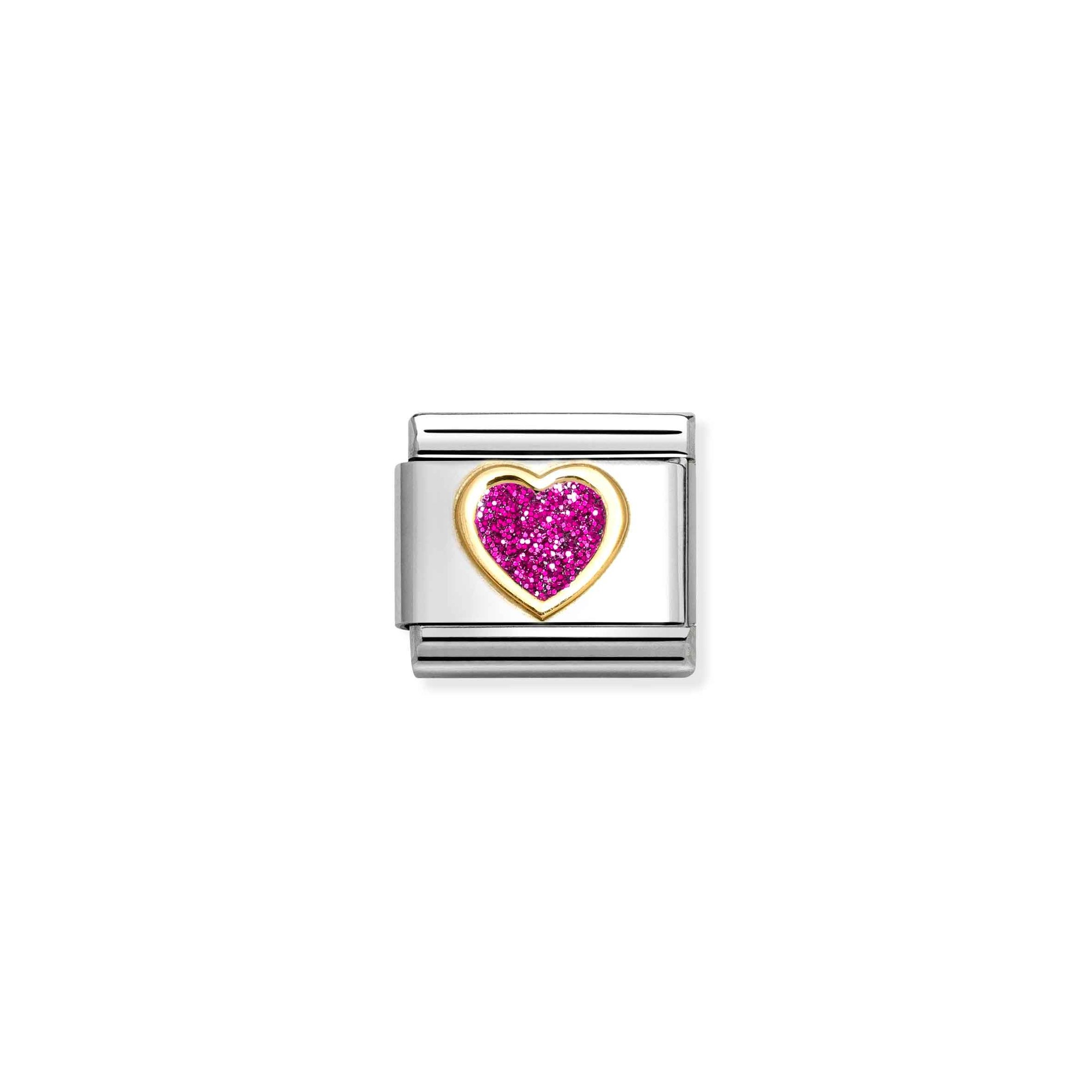Nomination Composable Classic Charm Herz magenta - Edelstahl, Gold 750 Gelbgold, Emaille, Zirkonia