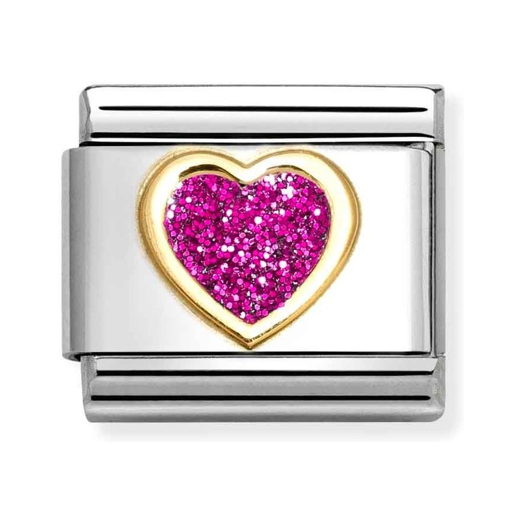 Nomination Composable Classic Charm Herz magenta - Edelstahl, Gold 750 Gelbgold, Emaille, Zirkonia