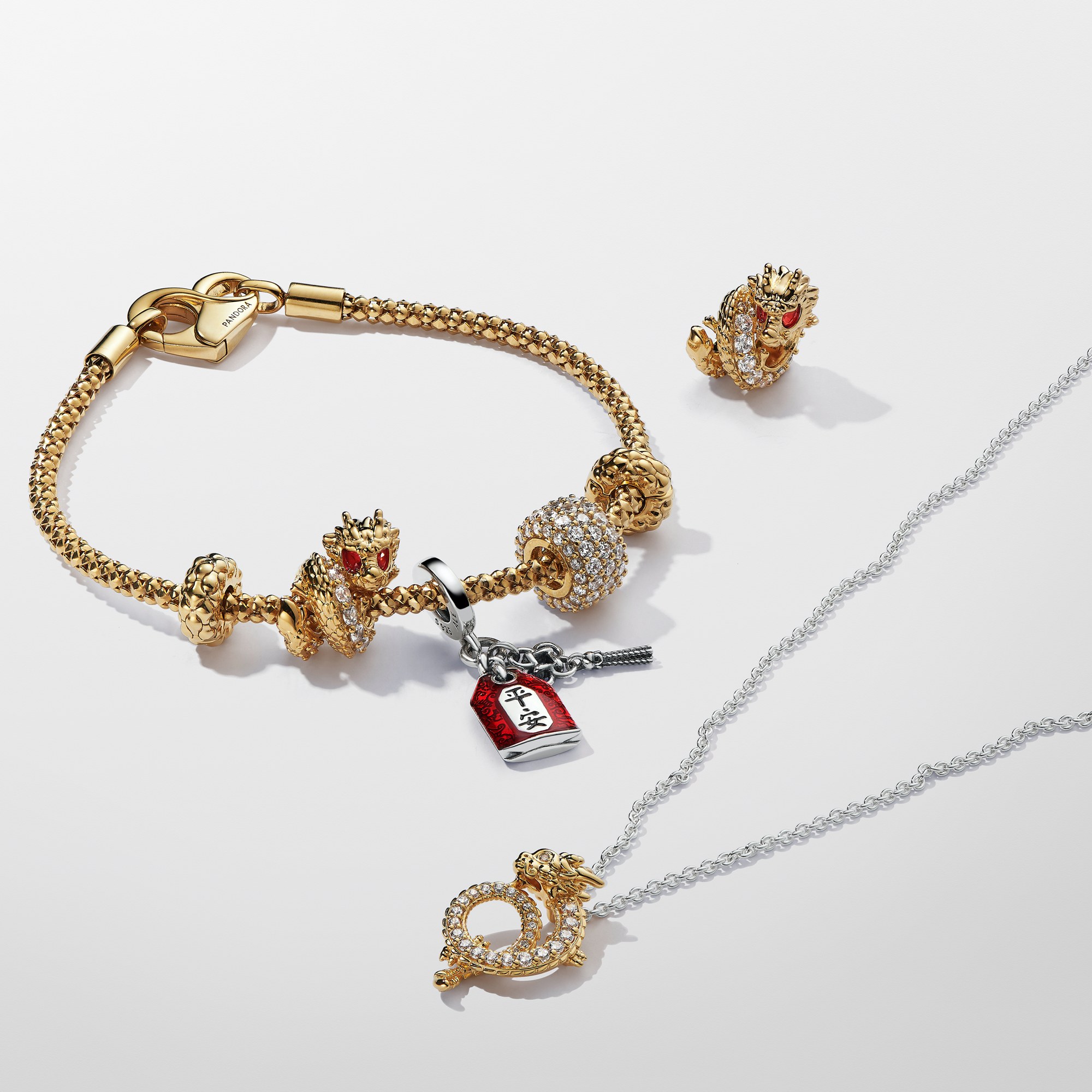 Pandora chinesisches Jahr des Drachen Charm - Gelbgold Vergoldung - Zirkonia – Ansicht 3
