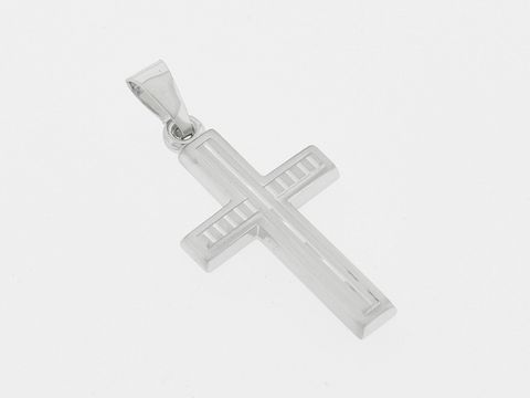 Kreuz Silber Anhänger modisch teilmattiert rhod diamantiert Hersteller Juwelier Harnisch mit Muster.