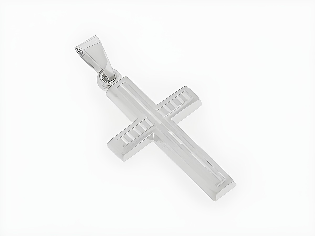 Kreuz Silber Anhänger modisch teilmattiert rhod diamantiert Hersteller Juwelier Harnisch mit Muster.