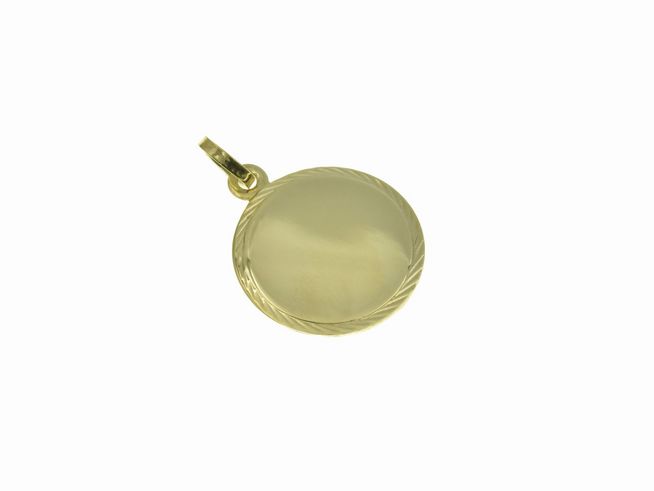 Gravurplatte 15 mm aus Gold 333 als Anhänger mit Diamantschliff, gefertigt vom Juwelier Harnisch, ideal für individuelle Gravuren und persönliche Schmuckstücke.