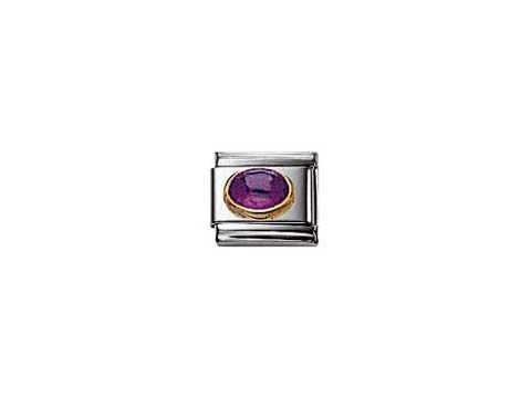 Classic Oval Amethyst Element von Nomination in Silber mit einem ovalen lila Amethyst, umschlossen von einem goldenen Rand, elegantes Schmuckstück für Armbänder.