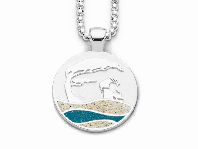 DUR Anhänger mit Strandwellen aus Sterling Silber, gestaltet mit Sand- und Aquamarin-Elementen sowie einer stilisierten Baum- und Wellenoptik, ideal für Strandliebhaber.