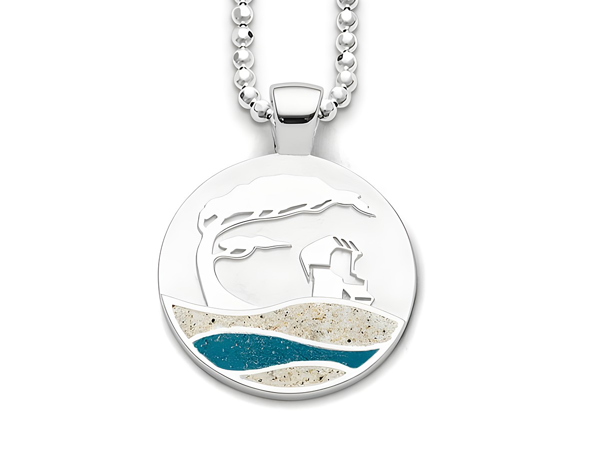 DUR Anhänger mit Strandwellen aus Sterling Silber, gestaltet mit Sand- und Aquamarin-Elementen sowie einer stilisierten Baum- und Wellenoptik, ideal für Strandliebhaber.