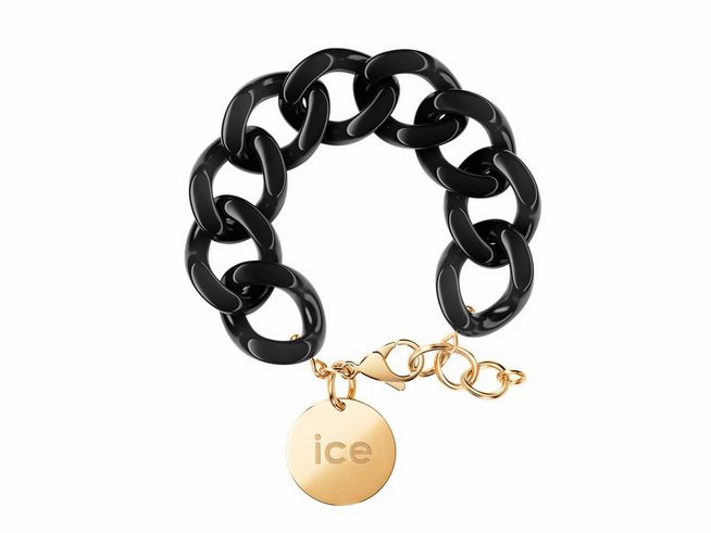 ICE Schmuck Kettenarmband in Schwarz, 19 cm, mit glänzenden, großen Gliedern und einem goldenen Anhänger mit der Aufschrift ice, elegantes und modernes Design von Ice Watch.