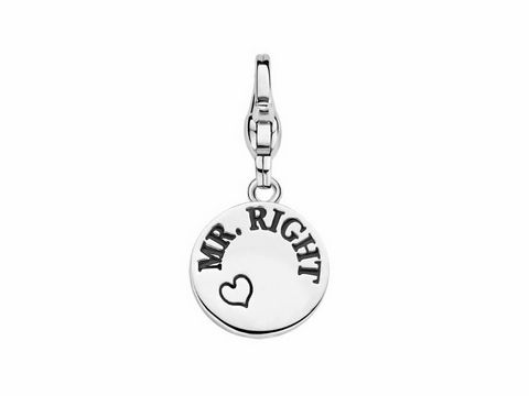 8842500-0 Silberner Charm von Ti Sento mit der Gravur Mr. Right und einem kleinen Herzchen, perfekt für Liebeserklärungen und charmante Geschenke.