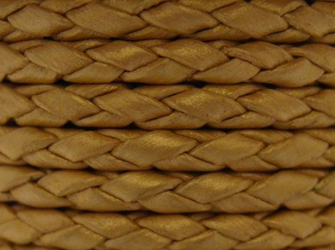 Lederband geflochten in Gold, 70 cm lang, 3 mm dick, mit einem silbernen Karabiner, metallic gold, Hersteller Juwelier Harnisch. Ideal für stilvolle Accessoires.