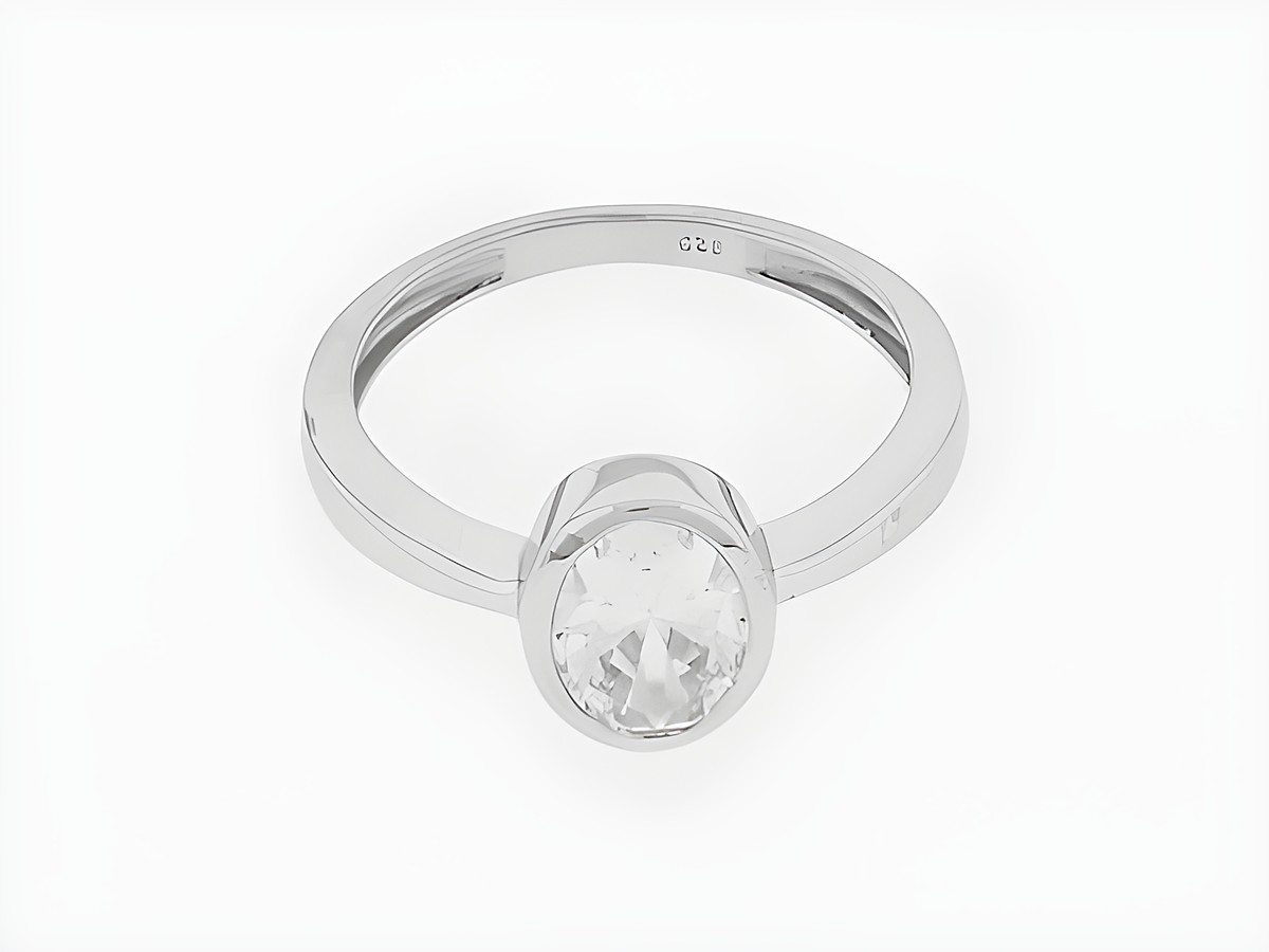 Ring Silber rhod. Größe 58, glitzernd mit ovalem Zirkonia, hergestellt von Juwelier Harnisch, bis Größe 58 / 18,4.