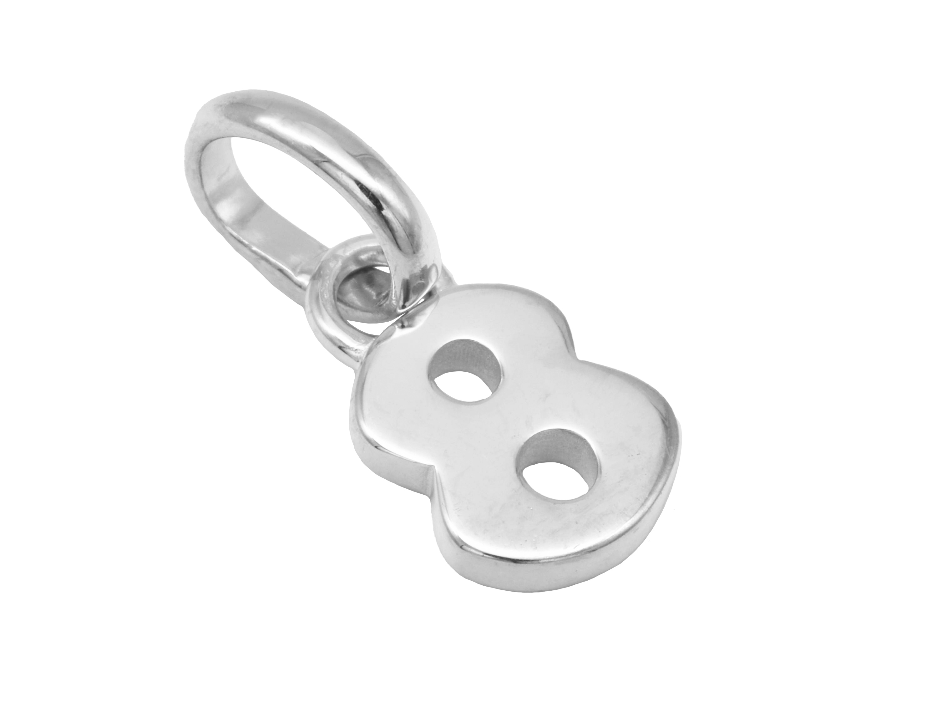 Silber Anhänger Zahl 8 aus rhodiniertem Sterling Silber, polierte Oberfläche, ideal als Glückszahl, Hersteller Juwelier Harnisch, elegante und zeitlose Gestaltung.